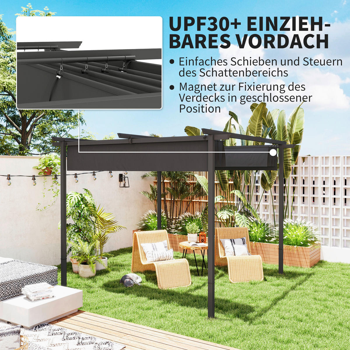 Outsunny Pergola dunkelgrau Metall B/H/L: ca. 300x227x300 cm Pergola - dunkelgrau (300,00/300,00/227,00cm) - Outsunny