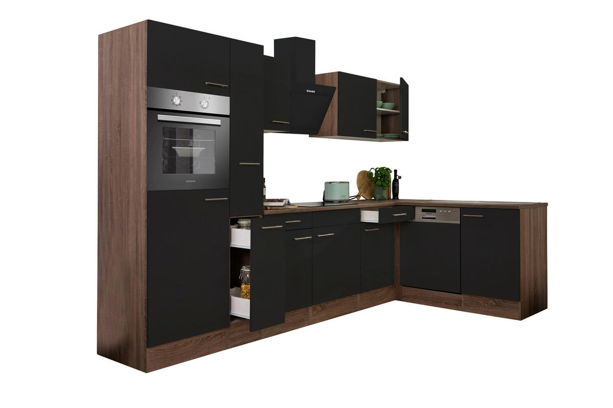 Respekta Winkelküche KBL310EYSS schwarz B/H/T: ca. 310x205x172 cm KBL310EYSS - Eiche/schwarz (310,00/205,00/172,00cm) - Respekta