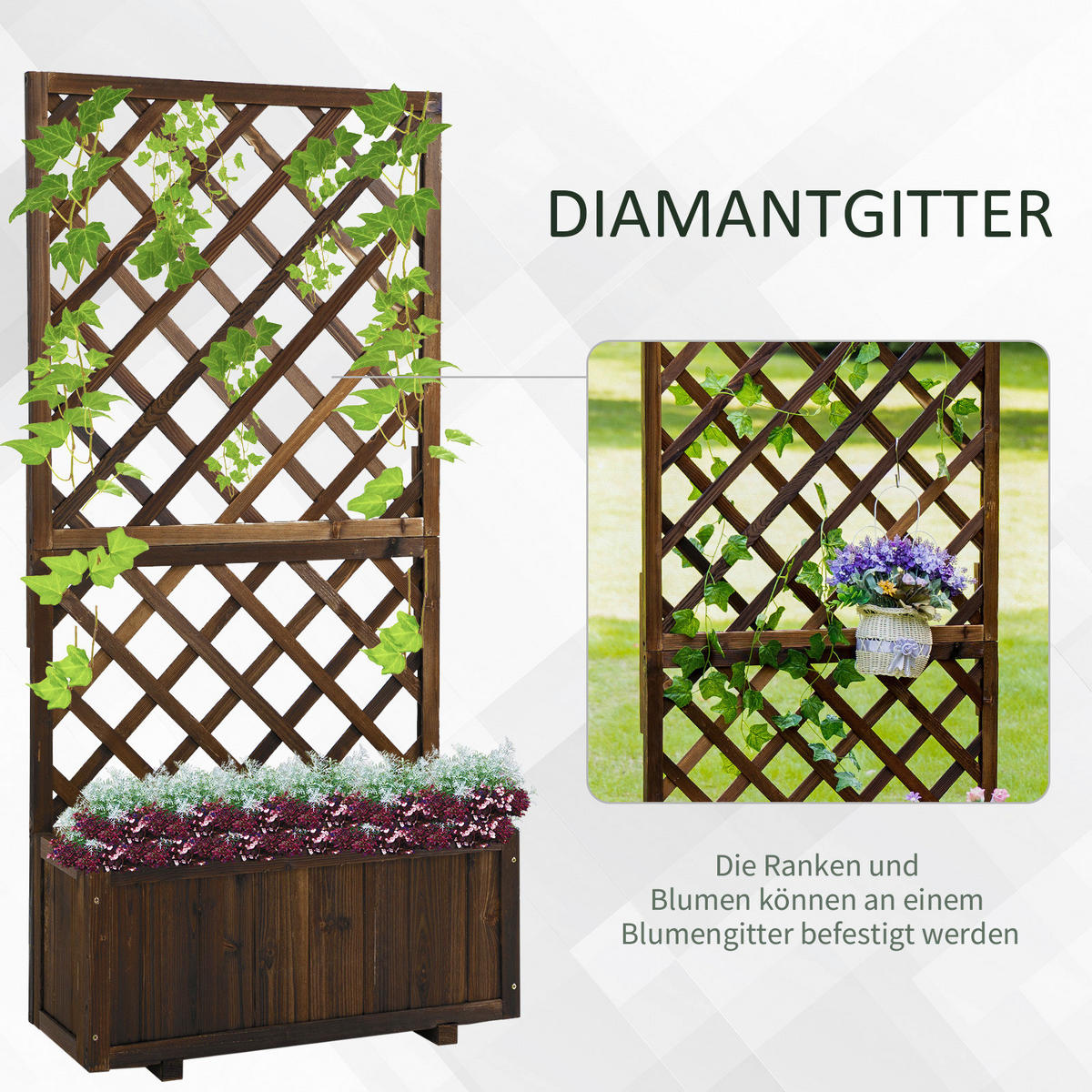 Outsunny Pflanzkasten dunkelbraun Holz B/H/L: ca. 32x150x73 cm Pflanzkasten 845-127BN - dunkelbraun (73,00/32,00/150,00cm) - Outsunny