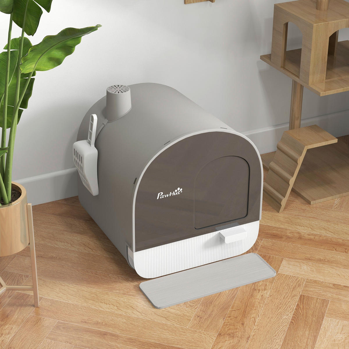 PawHut Katzentoilette grau Kunststoff B/H/L: ca. 44x47x43 cm Katzentoilette - grau (43,00/44,00/47,00cm) - PawHut