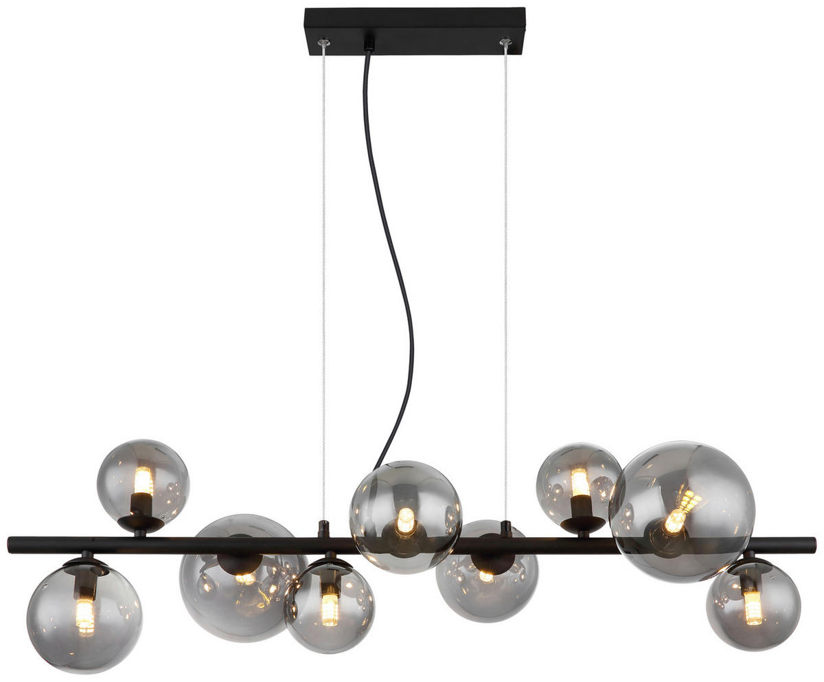 GLOBO Pendelleuchte 56133-9H Riha schwarz Metall Rauchglas B/H/L: ca. 36x120x87 cm 9.0 Brennstellen Riha - schwarz (87,00/36,00/120,00cm) - GLOBO