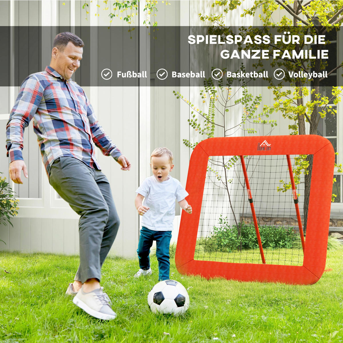 HOMCOM Fußball Rebounder rot Metall B/H/L: ca. 118x120x128 cm Fußball Rebounder - rot (128,00/118,00/120,00cm) - HOMCOM