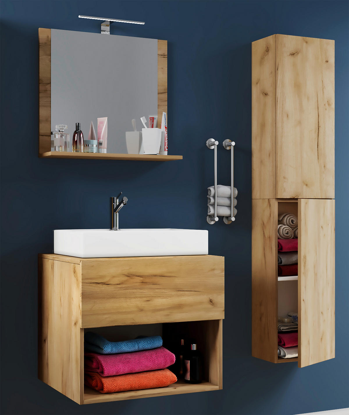 Waschplatz 4tlg-Lendas Eiche Honig Nachbildung weiß B/H/T: ca. 60x52x52 cm 4tlg-Lendas - Eiche/weiß (60,00/52,00/52,00cm) - VCM Möbel