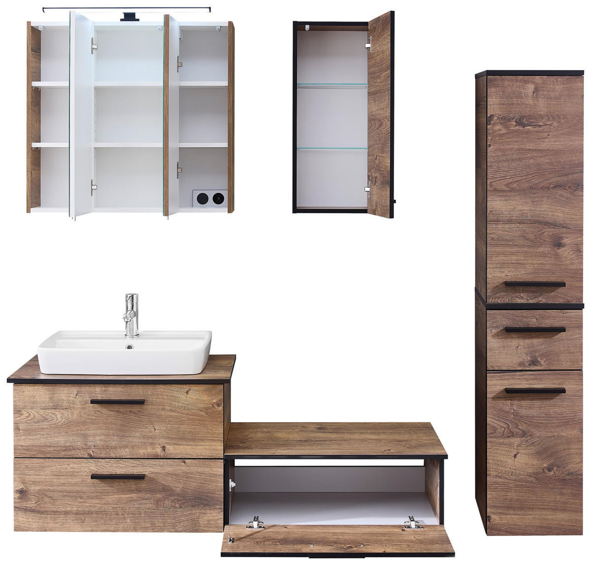 Badezimmer-Set Quickset 374 Eiche Ribeck Nachbildung B/H/T: ca. 142x200x44,5 cm Quickset 374 - Eiche (142,00/200,00/44,50cm) - Pelipal