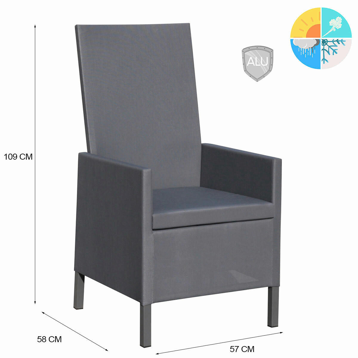 Grasekamp Hochlehner-Set Sol anthrazit Aluminium B/H/L: ca. 57x58x109 cm Sol - anthrazit (109,00/57,00/58,00cm) - Grasekamp