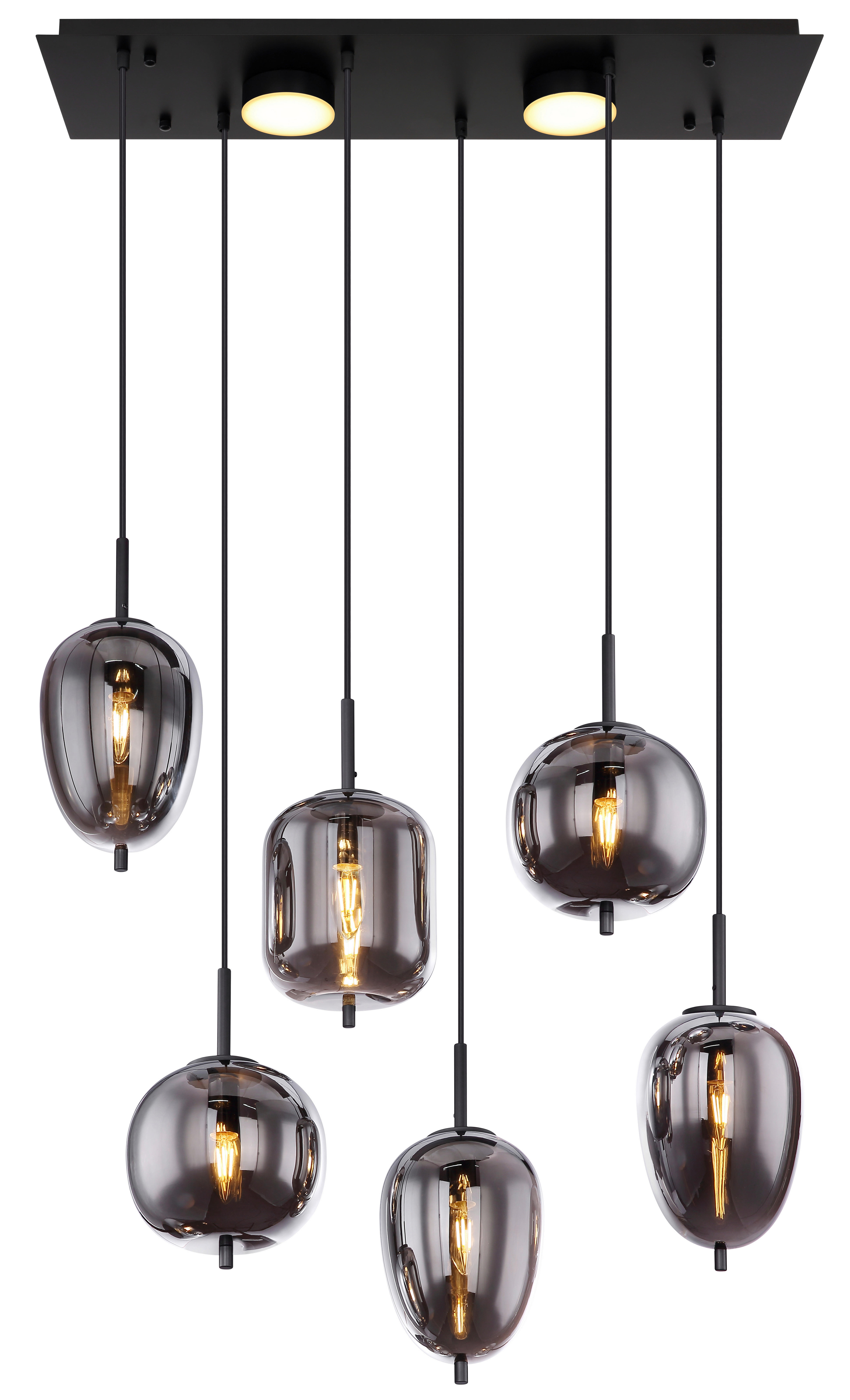 GLOBO Pendelleuchte mattschwarz Metall Acryl Glas B/H/T: ca. 34x120x80 cm 6.0 Brennstellen 15345-6L - mattschwarz (34,00/120,00/80,00cm) - GLOBO