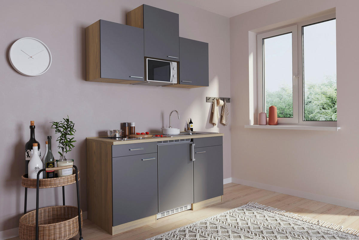 Respekta Singleküche Economy grau matt B/H/T: ca. 150x200x60 cm Economy - Eiche/Alu (150,00/200,00/60,00cm) - Respekta