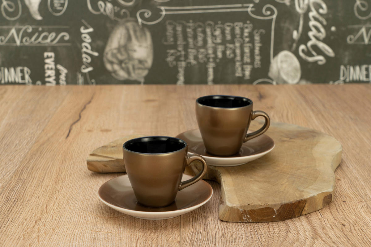 CreaTable Espressotassenset Golden Days gold Steinzeug 4 tlg. Golden Days - gold/schwarz - CreaTable