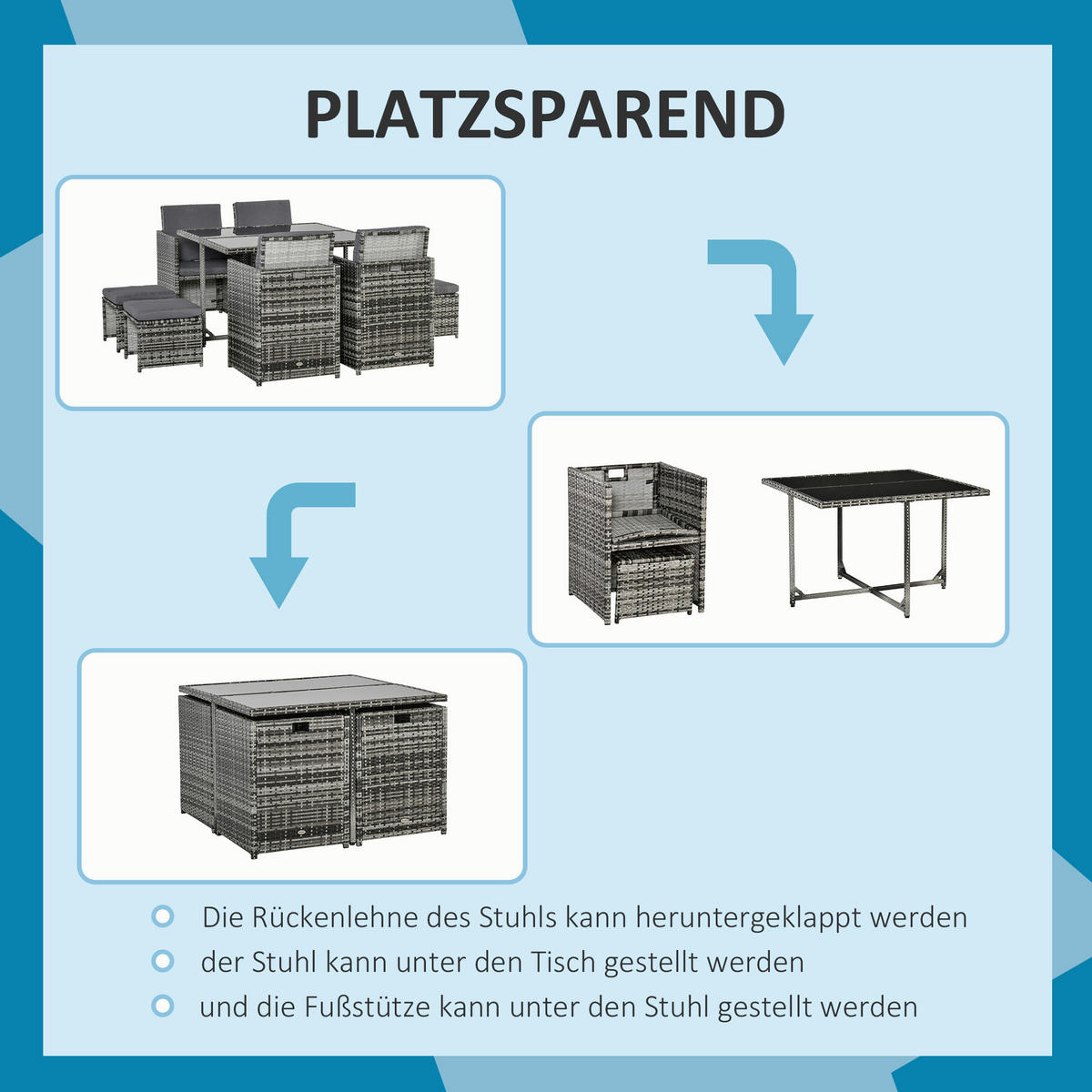 Outsunny Sitzgruppe dunkelgrau Edelstahl B/H/L: ca. 109x109x72 cm Gartenmöbel-Set - dunkelgrau (72,00/109,00/109,00cm) - Outsunny