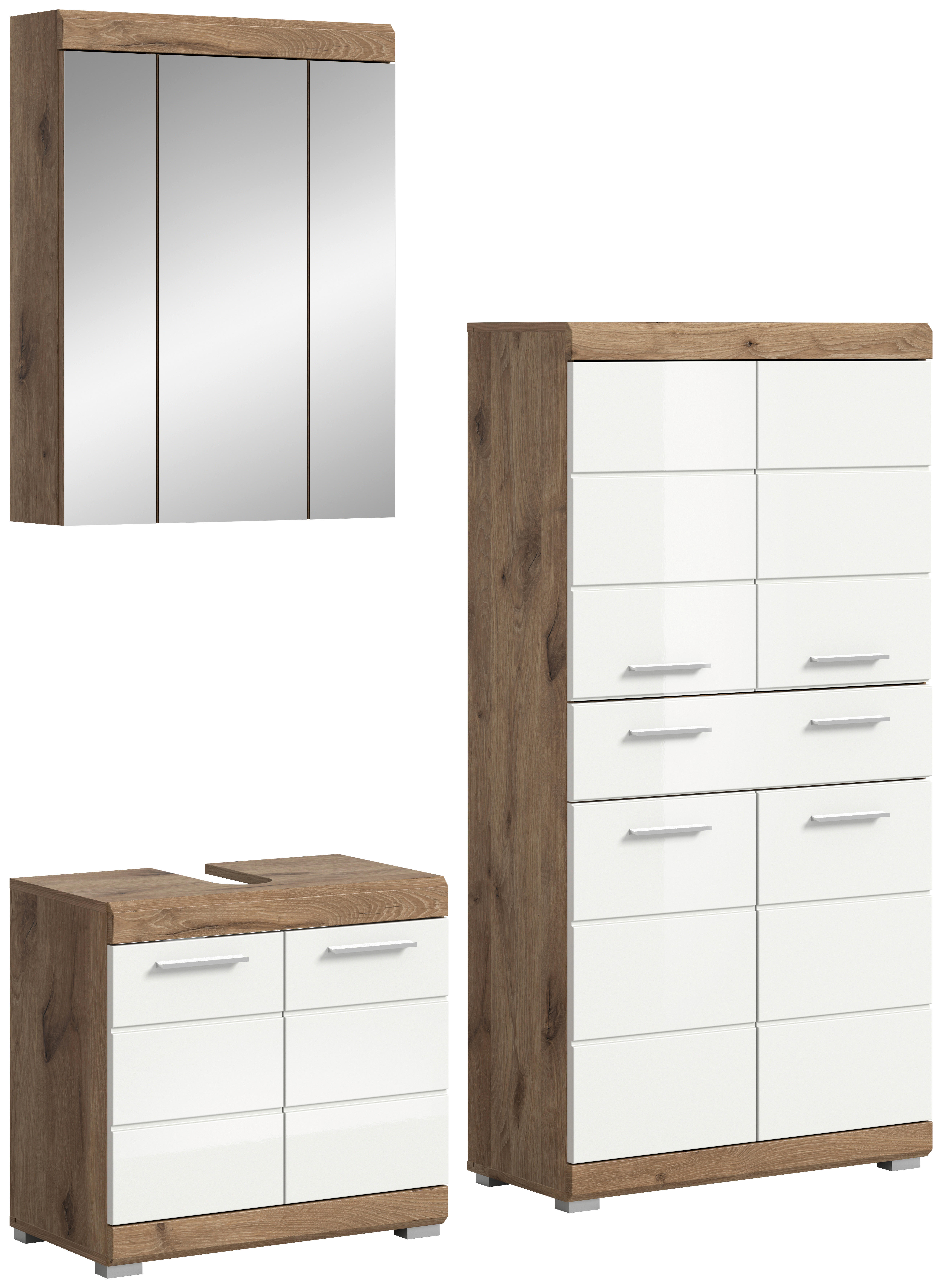 Badezimmer-Set Wave weiß Hochglanz Nox Oak Nachbildung B/H/T: ca. 149x191x34 cm Wave - weiß (149,00/191,00/34,00cm) - xonox.home