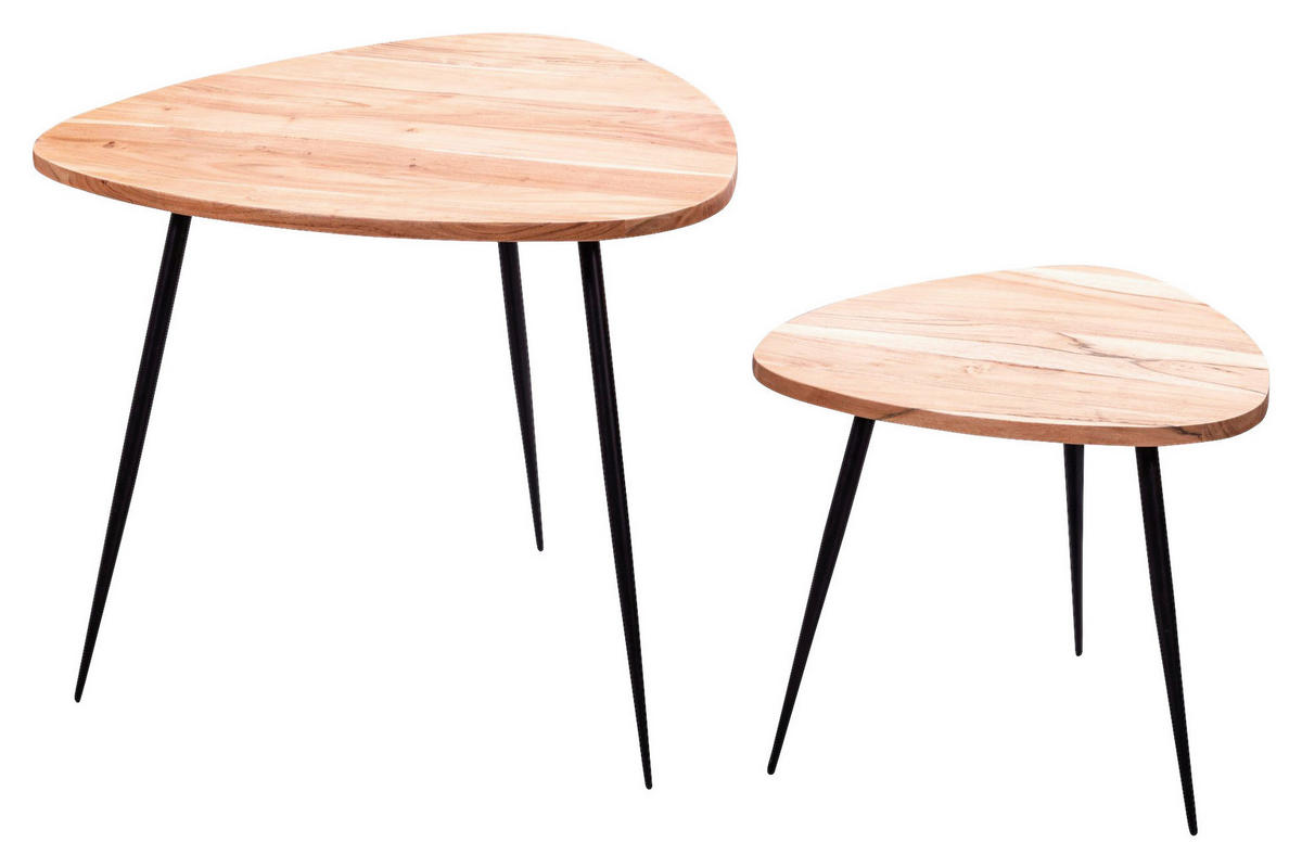 Beistelltisch 2er-Set. natur schwarz pulverbeschichtet Akazie Edelstahl 2er-Set. - natur/schwarz - Wohnling