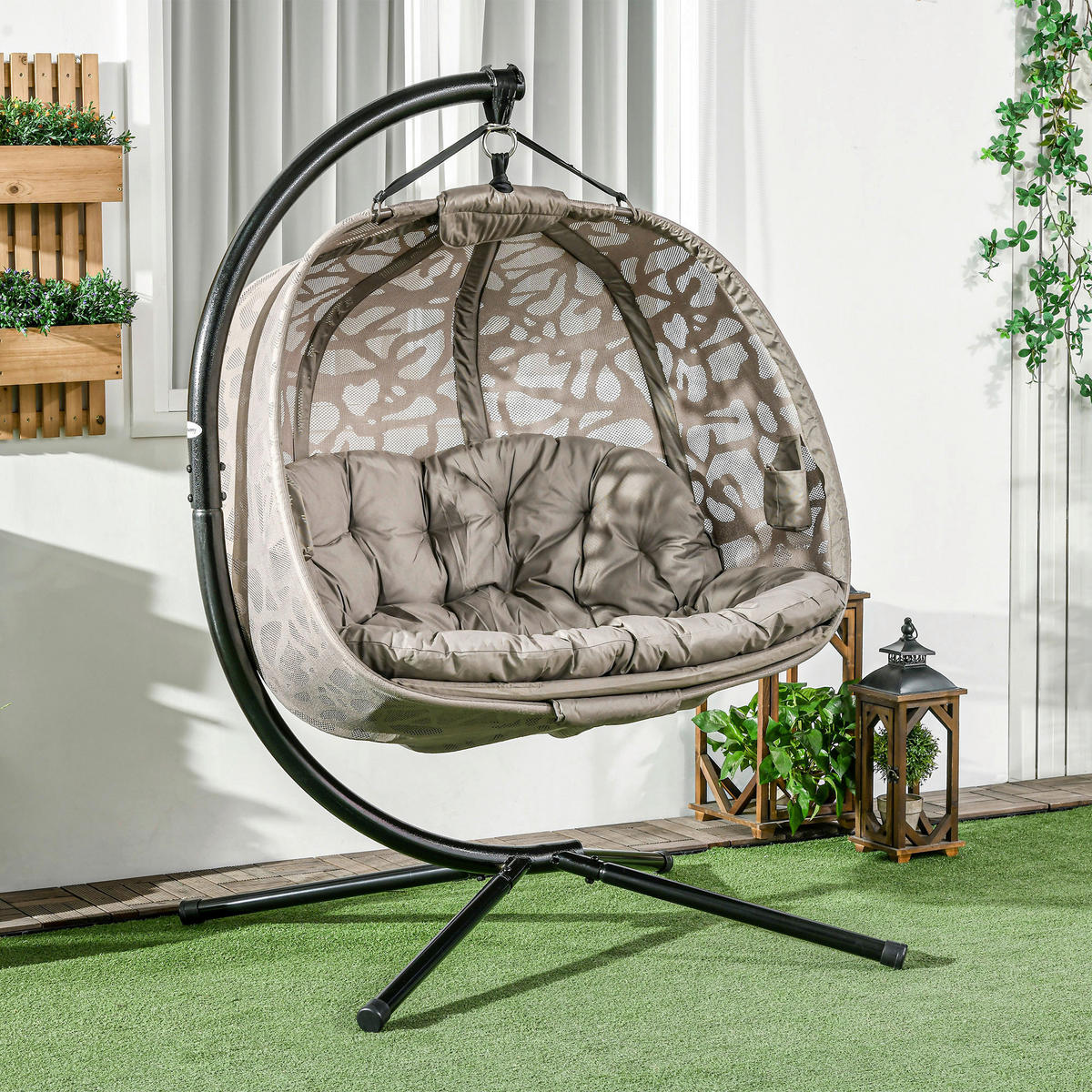 Outsunny Hängesessel mit Sitzkissen sand Polyester B/H/L: ca. 103x172x130 cm Hängesessel_mit_Sitzkissen - sand (130,00/103,00/172,00cm) - Outsunny