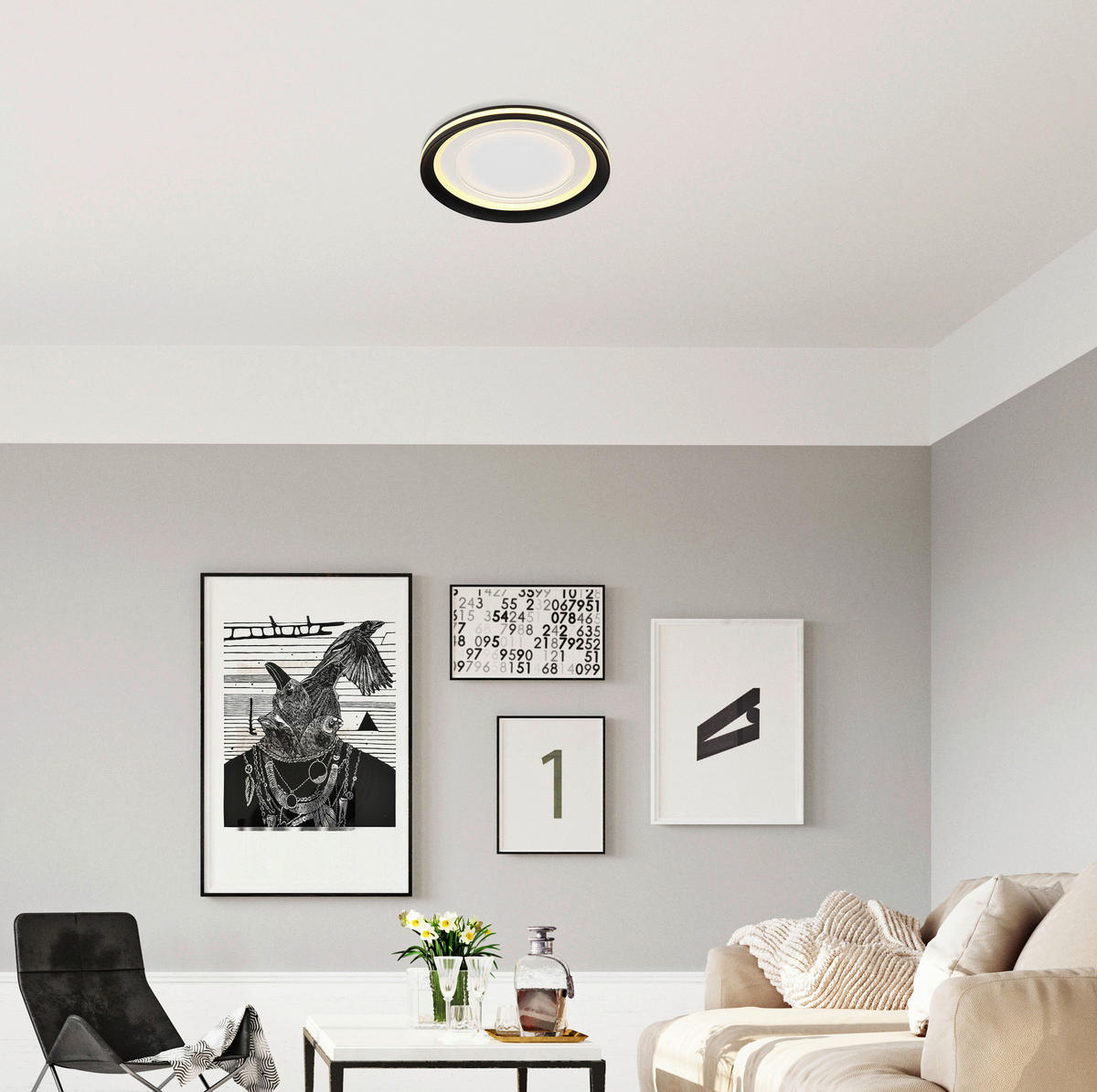 GLOBO LED-Deckenleuchte Opal weiß Silikon Metall H/D: ca. 5,5x30 cm CLARINO - weiß/Opal (30,00/5,50cm) - GLOBO