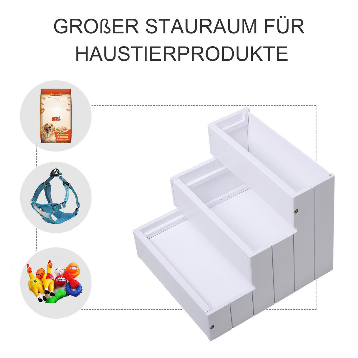 PawHut Haustiertreppe weiß Kiefer B/H/L: ca. 45x38x41 cm Haustiertreppe - weiß (41,00/45,00/38,00cm) - PawHut