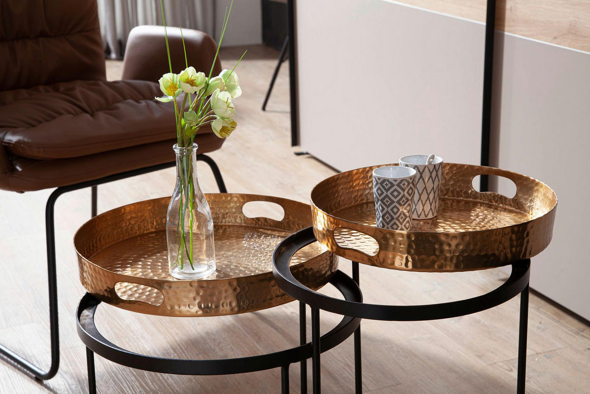 Beistelltisch 2er-Set. gold Metall B/H/T: ca. 38x45x38 cm 2er-Set. - gold (38,00/45,00/38,00cm) - Wohnling