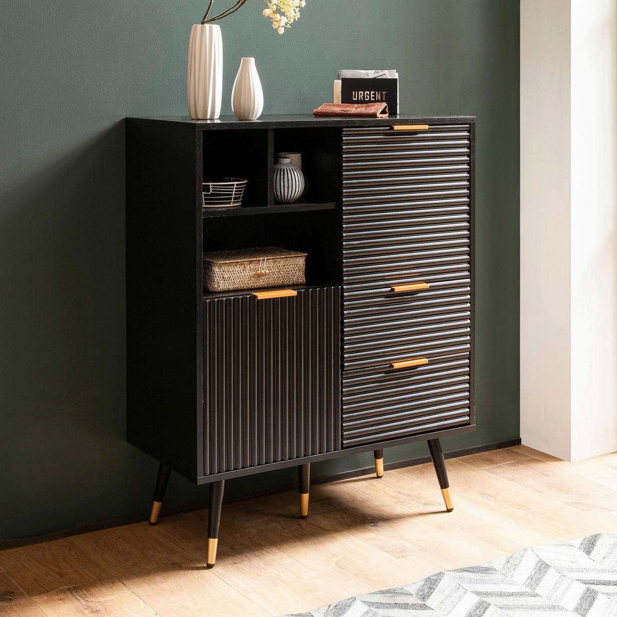 Sideboard schwarz B/H/T: ca. 77x97x40 cm Sideboard - schwarz (77,00/97,00/40,00cm) - Wohnling