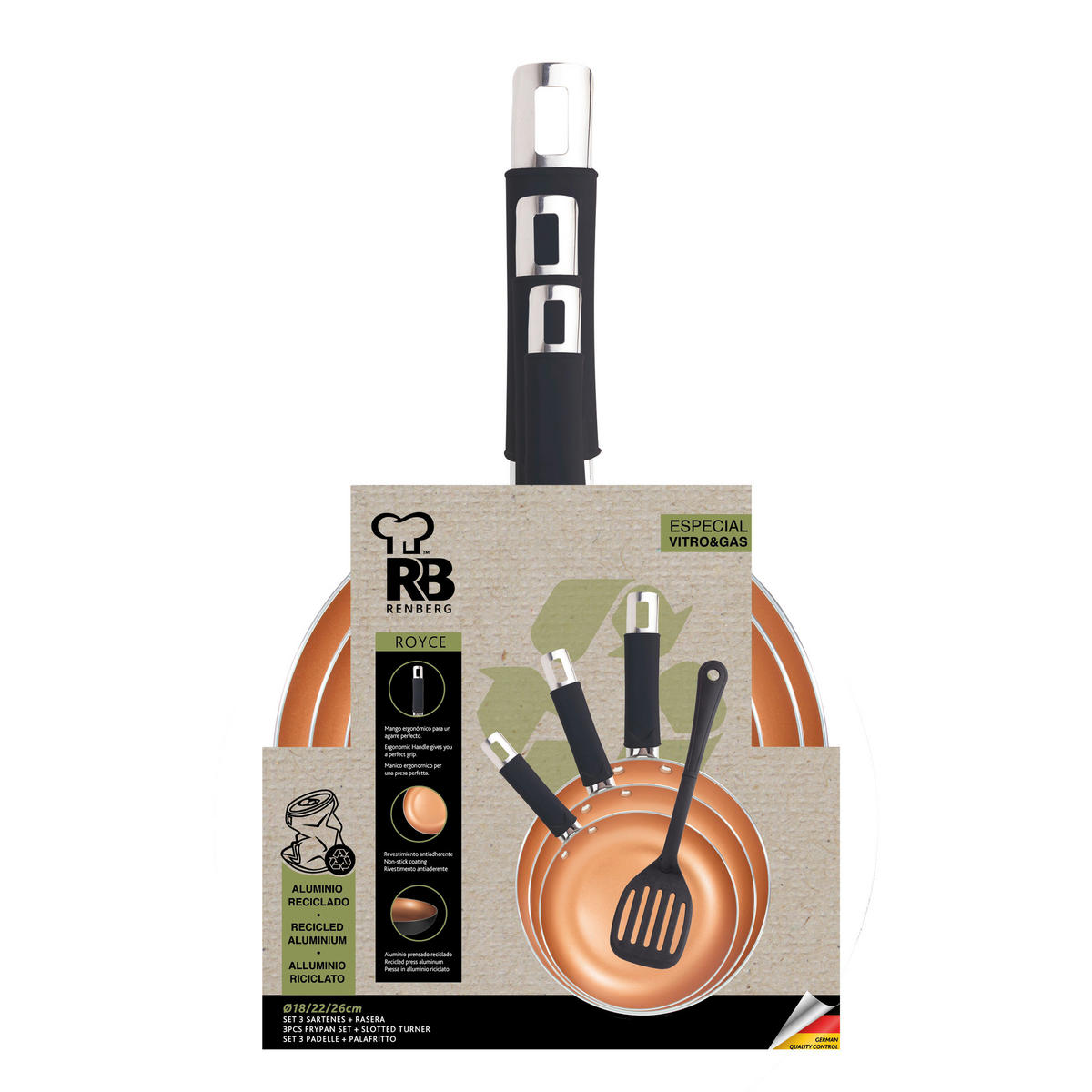 RENBERG Bratpfannenset ROYCE REECO bronze Aluminium 4 tlg. ROYCE REECO - schwarz/silber - RENBERG