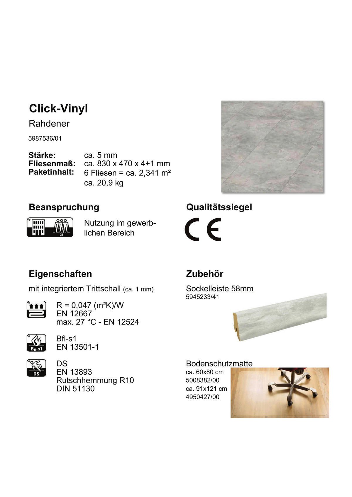 Check One Click-Vinylboden Rahdener ca. 2,341 m² im Paket  B/L: ca. 47x83 cm pro Paket Rahdener ca. 2,341 m² im Paket - (47,00/83,00cm) - Check One