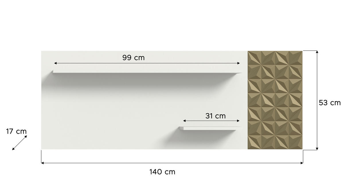Wandboard Prisma weiß gold Optik B/H/T: ca. 140x53x17 cm Prisma - gold/weiß (140,00/53,00/17,00cm)