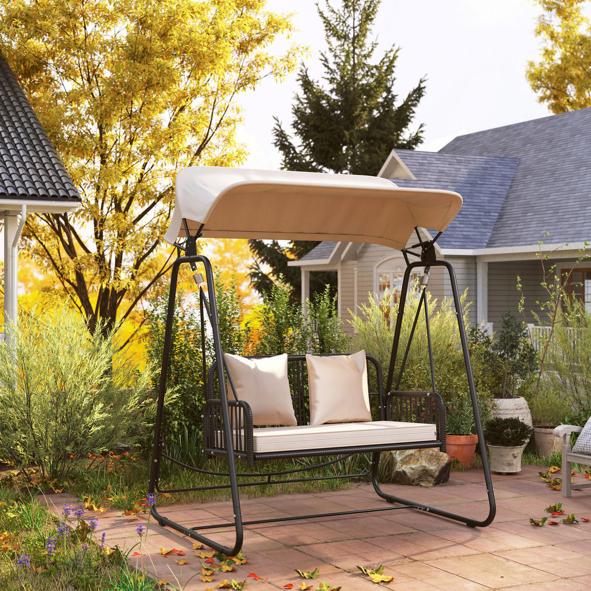 Outsunny Gartenschaukel khaki Polyester B/H/L: ca. 121x180x149 cm Gartenschaukel - khaki (149,00/121,00/180,00cm) - Outsunny