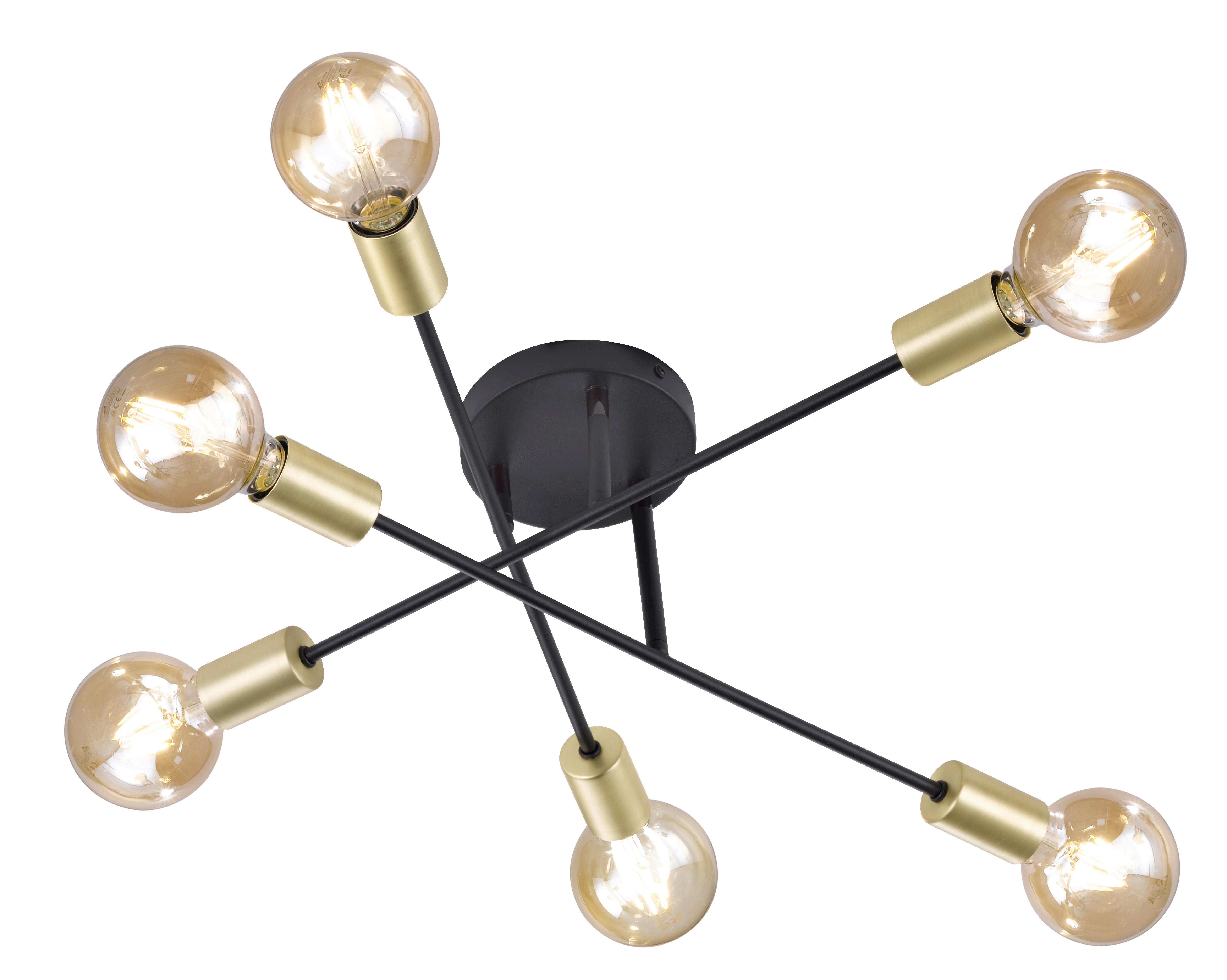 TRIO Deckenleuchte 606700632 mattschwarz Metall H/D: ca. 19x57 cm E27 6 Brennstellen Deckenleuchte_Cross 6flg. - mattschwarz (57,00/19,00cm) - Trio
