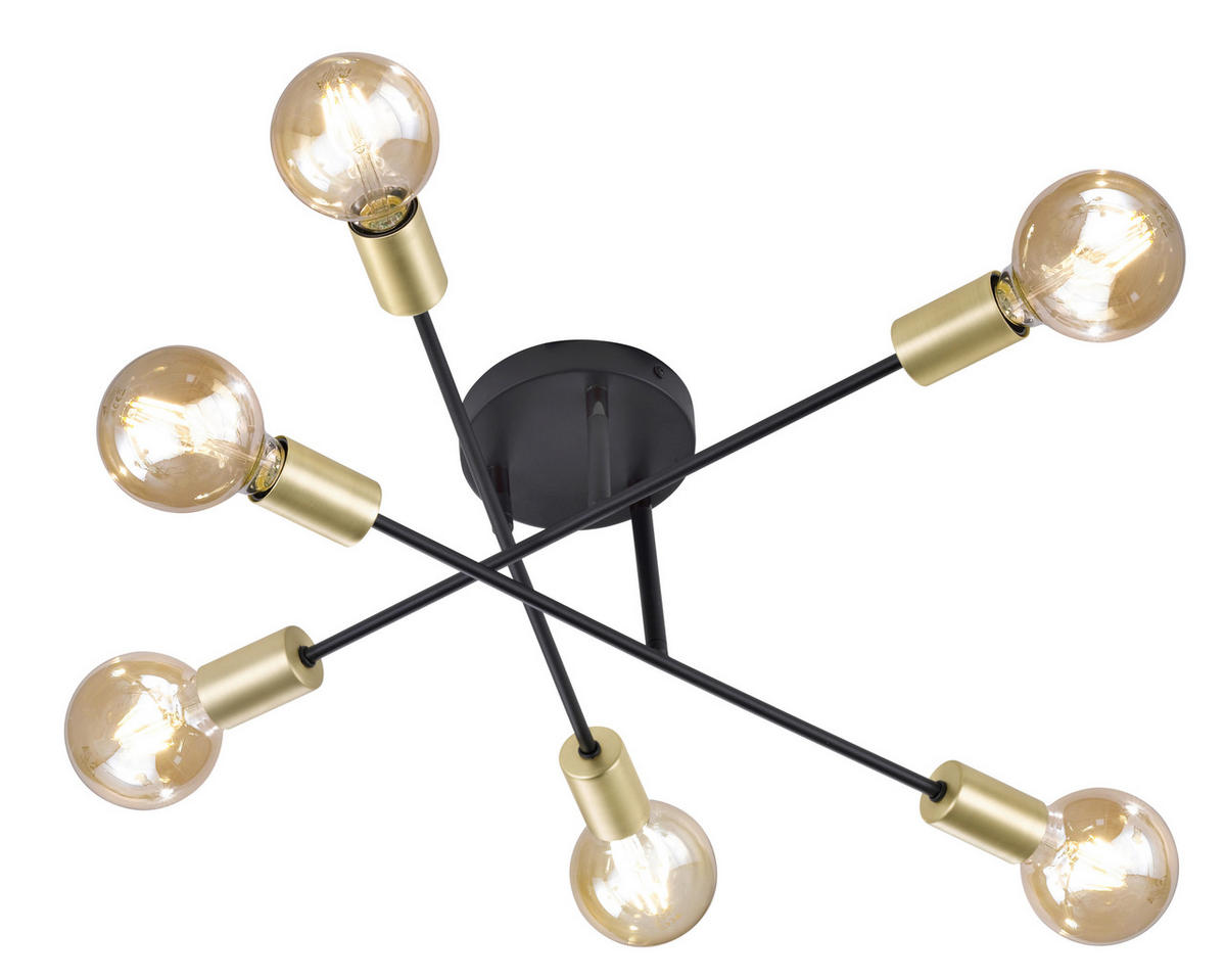 TRIO Deckenleuchte 606700632 mattschwarz Metall H/D: ca. 19x57 cm E27 6 Brennstellen Deckenleuchte_Cross 6flg. - mattschwarz (57,00/19,00cm) - Trio