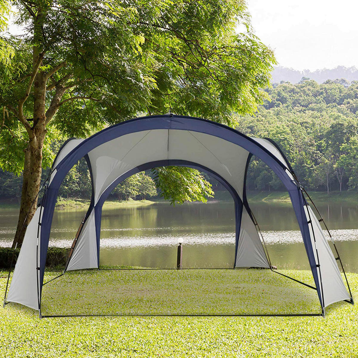 Outsunny Gartenpavillon Gartenpavillon - blau/grau (350,00/350,00/230,00cm) - Outsunny