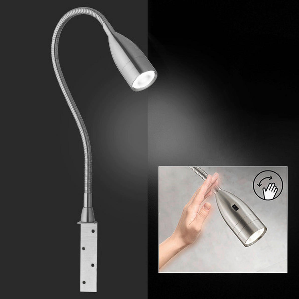 Fischer & Honsel LED-Bettleuchte 30702 nickel matt Metall H/D: ca. 48x4 cm 1 Brennstellen Sten - nickel matt (4,00/48,00cm) - Fischer & Honsel
