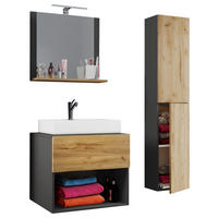 Waschplatz 4tlg-Lendas weiß anthrazit Eiche Honig Nachbildung B/H/T: ca. 60x52x52 cm 4tlg-Lendas - Eiche/weiß (60,00/52,00/52,00cm) - VCM Möbel