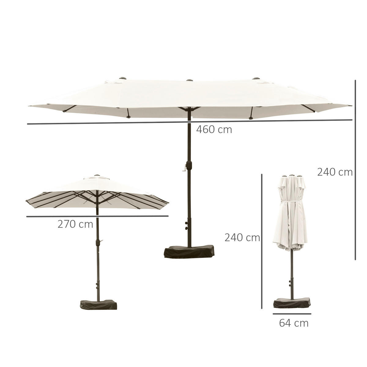 Outsunny Doppel-Sonnenschirm khaki Aluminium B/H/L: ca. 270x260x270 cm Doppel-Sonnenschirm - khaki (270,00/270,00/260,00cm) - Outsunny