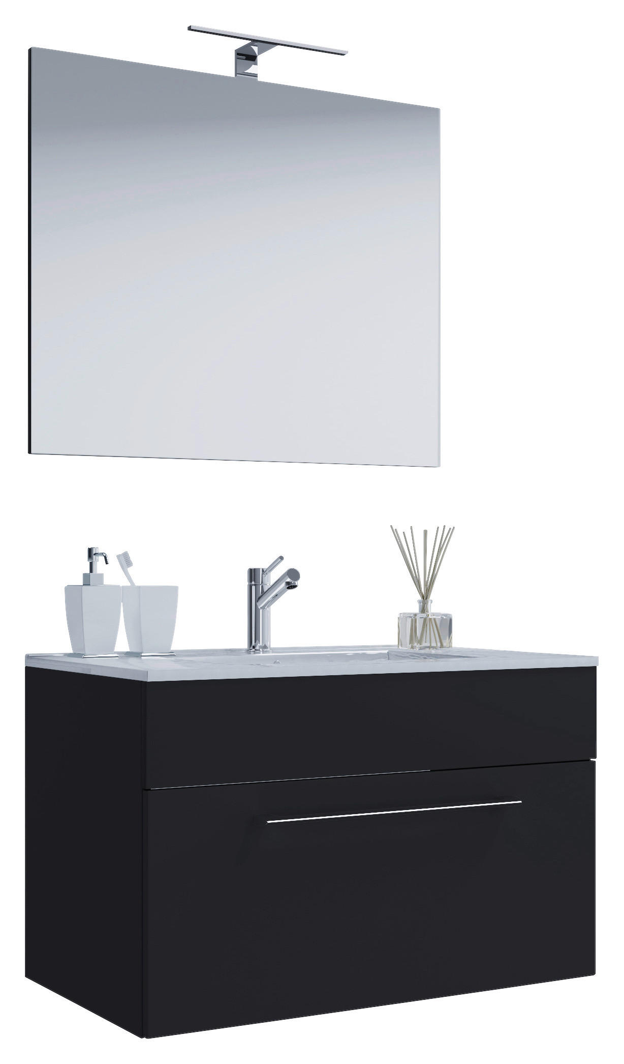 Waschplatz 3tlg-Badinos schwarz B/H/T: ca. 60x17x46 cm 3tlg-Badinos - schwarz (60,00/17,00/46,00cm) - VCM Möbel
