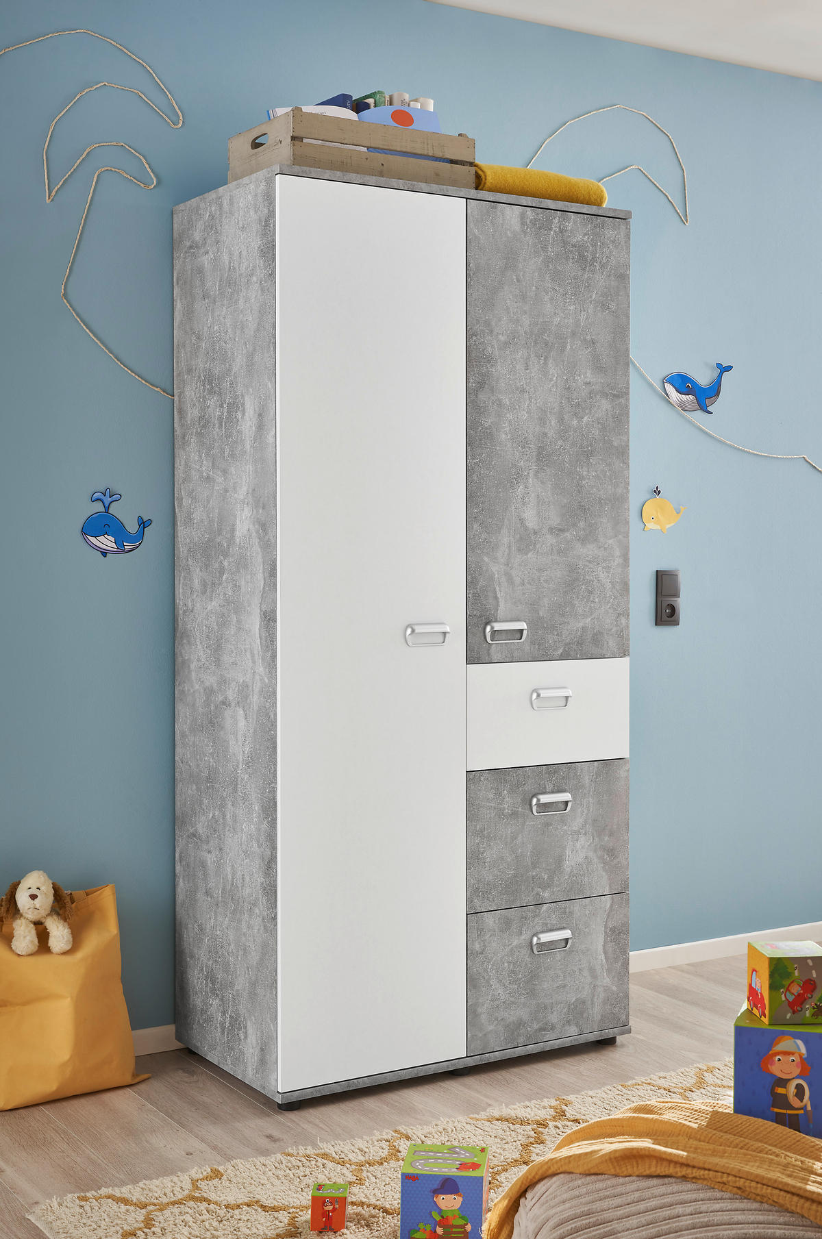 Kleiderschrank Matino weiß Beton B/H/T: ca. 90x191x53 cm Matino - Beton/weiß (90,00/191,00/53,00cm)