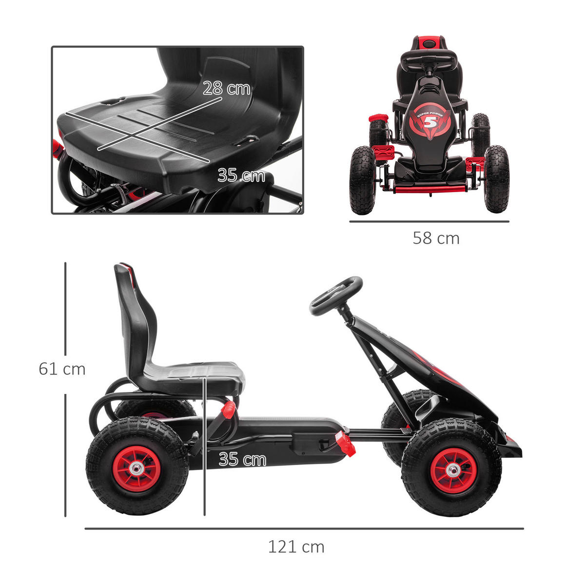 HOMCOM Kinder-Fahrzeug rot B/H/L: ca. 58x121x61 cm Go_Kart - rot/schwarz (61,00/58,00/121,00cm) - HOMCOM