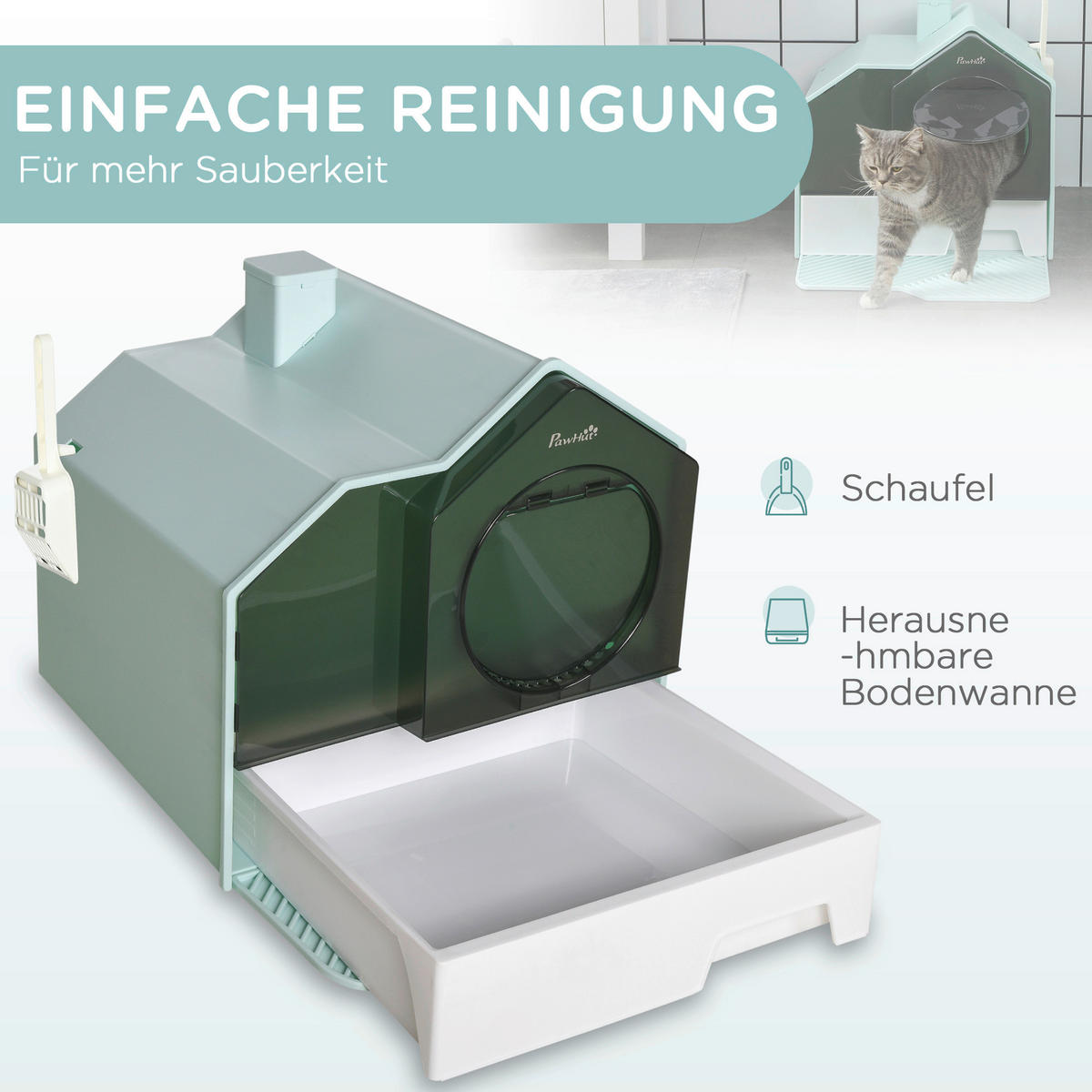 PawHut Katzen-Zubehör hellblau Edelstahl B/H/L: ca. 45x47x42 cm Katzentoilette - hellblau (42,00/45,00/47,00cm) - PawHut