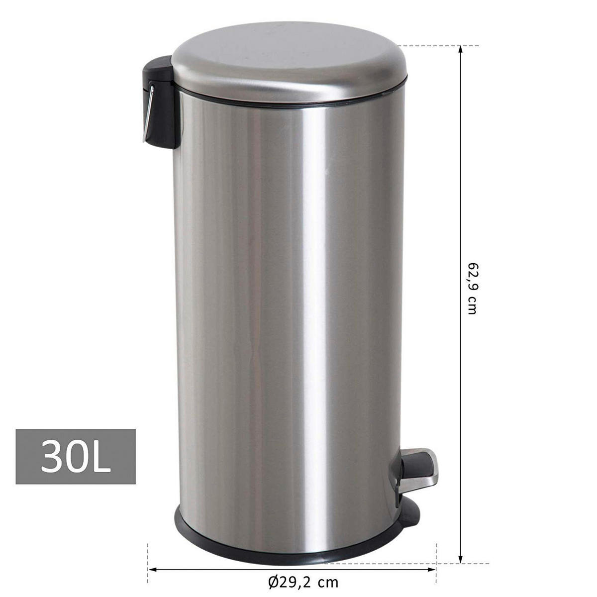 HOMCOM Pedal-Mülleimer silber H/D: ca. 62,9x29,2 cm Pedal-Mülleimer - schwarz/silber (29,20/62,90cm) - HOMCOM