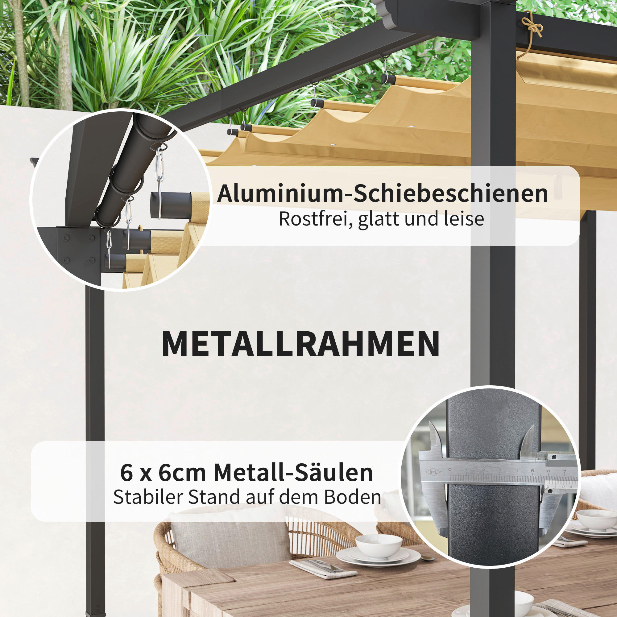 Outsunny Pergola beige Metall B/H/L: ca. 300x227x300 cm Pergola - beige (300,00/300,00/227,00cm) - Outsunny