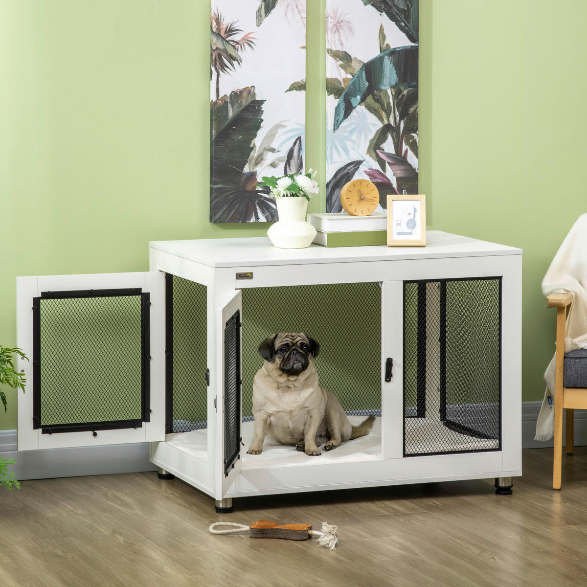 PawHut Hunde-Zubehör weiß Spanplatte B/H/L: ca. 60x94x71,5 cm Hundekäfig - weiß (71,50/60,00/94,00cm) - PawHut