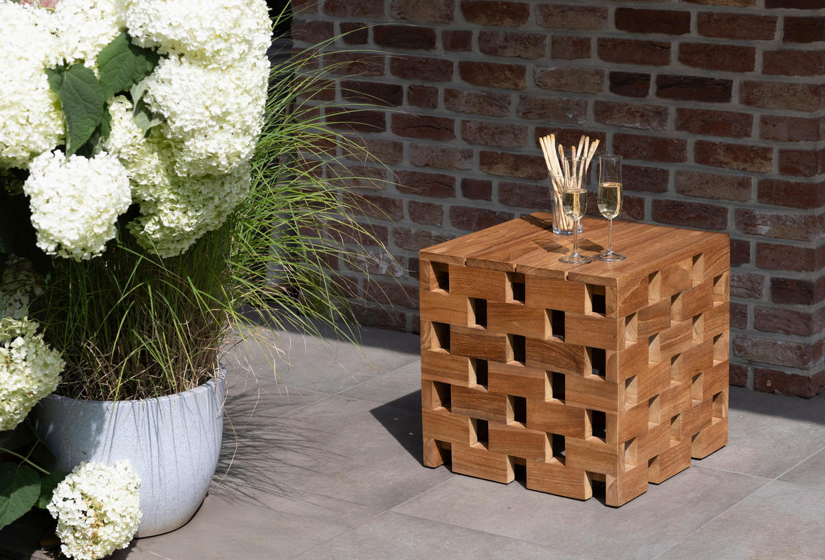 deVries Sitzgruppe teak Teakholz B/H/L: ca. 50x50x50 cm Beistelltisch/Hocker - teak (50,00/50,00/50,00cm) - deVries