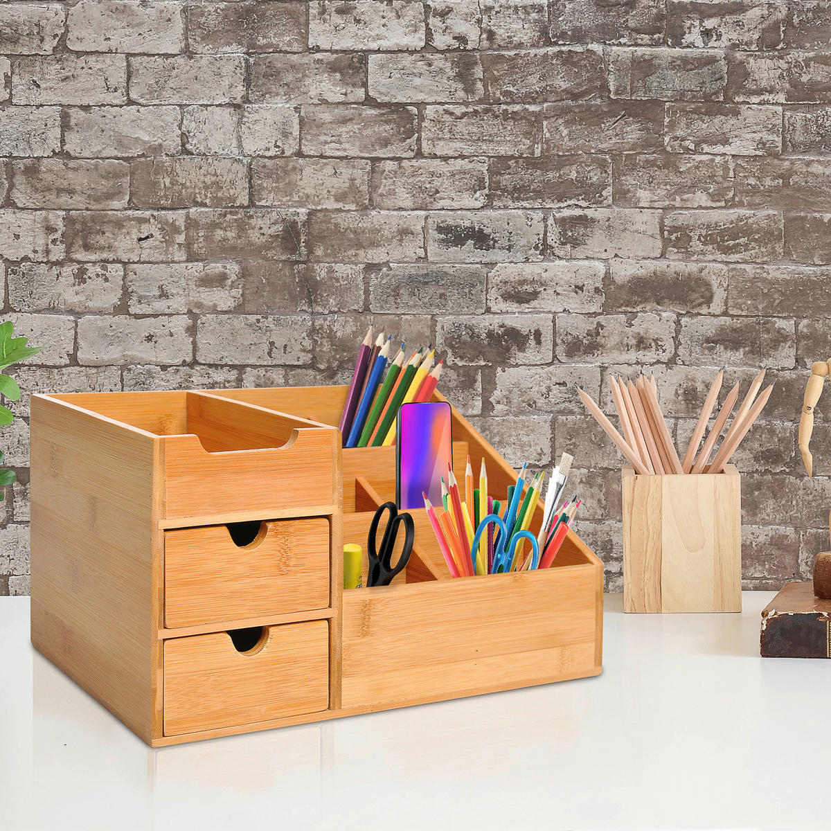 HOMCOM Organizer natur Bambus B/H/L: ca. 205x33x155 cm Schreibtischorganizer - natur (155,00/205,00/33,00cm) - HOMCOM