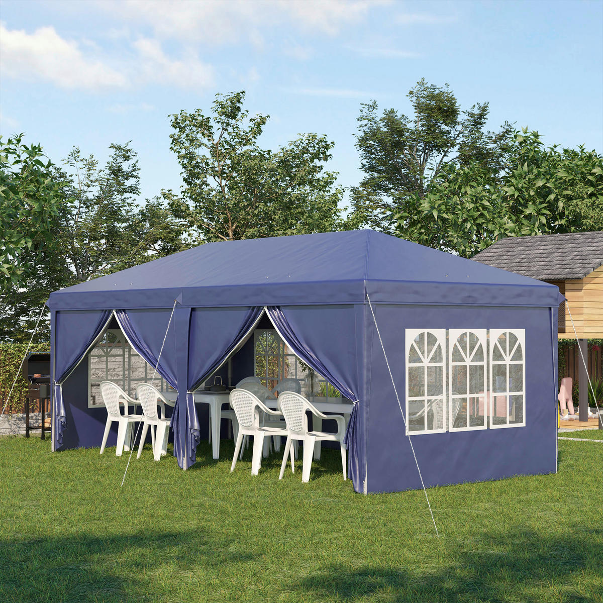 Outsunny Pavillon blau Stahl B/H/L: ca. 295x270x585 cm Pavillon - blau (585,00/295,00/270,00cm) - Outsunny