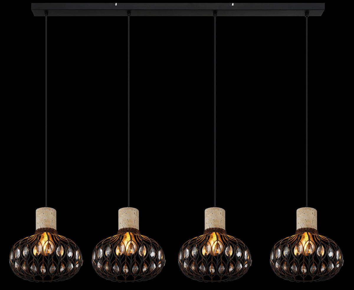 GLOBO Hängeleuchte grau Rauch mattschwarz Glas Metall B/H/L: ca. 25x150x115 cm E27 4 Brennstellen DORTHY - mattschwarz/Rauch (115,00/25,00/150,00cm) - GLOBO
