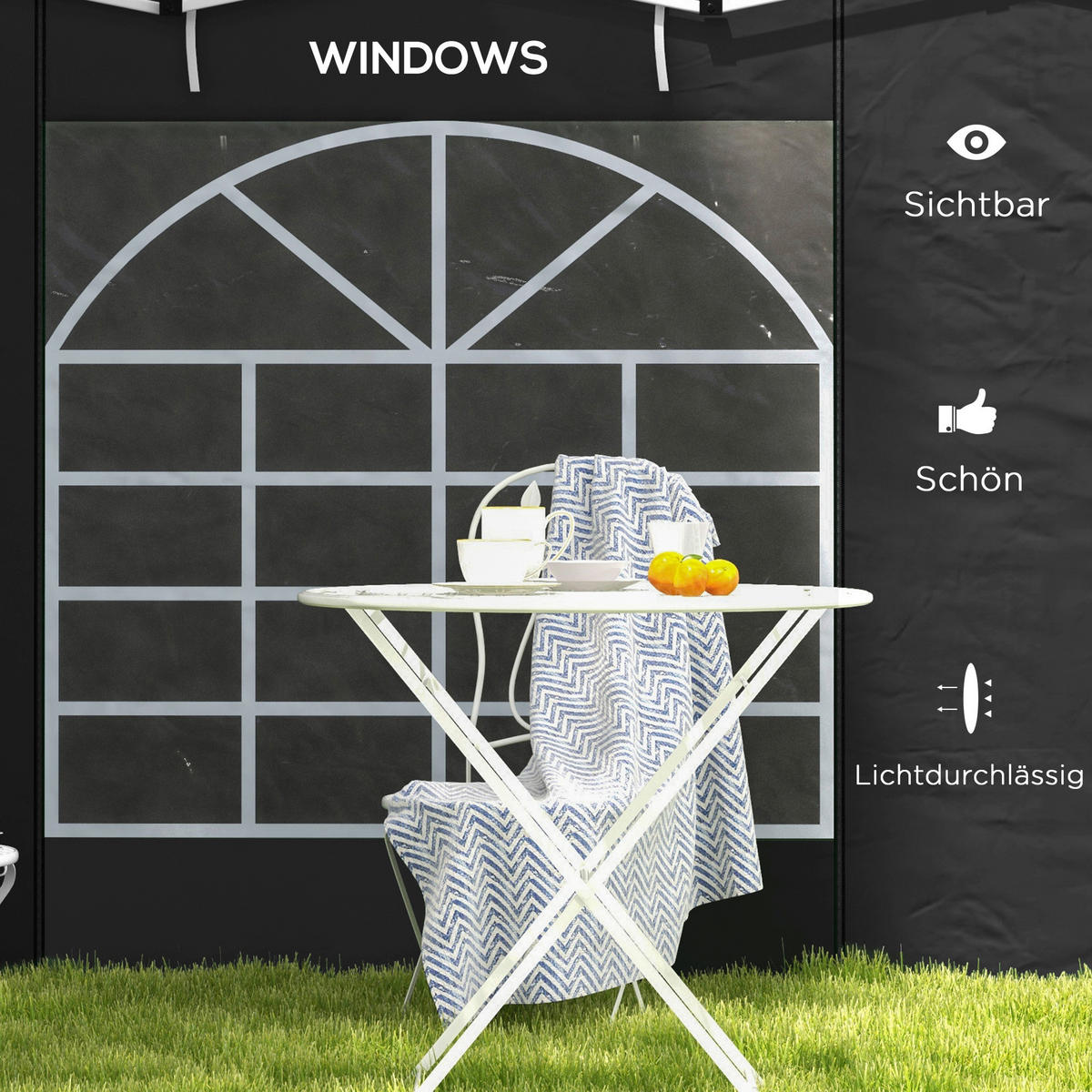 Outsunny Seitenteile für Pavillon schwarz Polyester B/H/L: ca. 295x195x0,01 cm Seitenteile für Pavillon - schwarz (0,01/295,00/195,00cm) - Outsunny