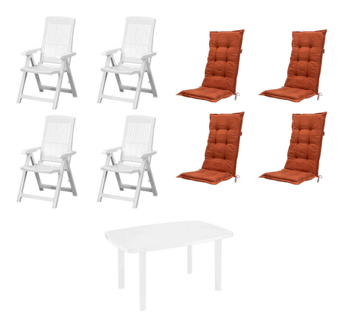 PROGARDEN,MADISON Gartensitzgruppe + Auflagen Tampa terra Kunststoff B/H/L: ca. 90x109x140 cm Tampa - terra/weiß (140,00/90,00/109,00cm) - PROGARDEN,MADISON