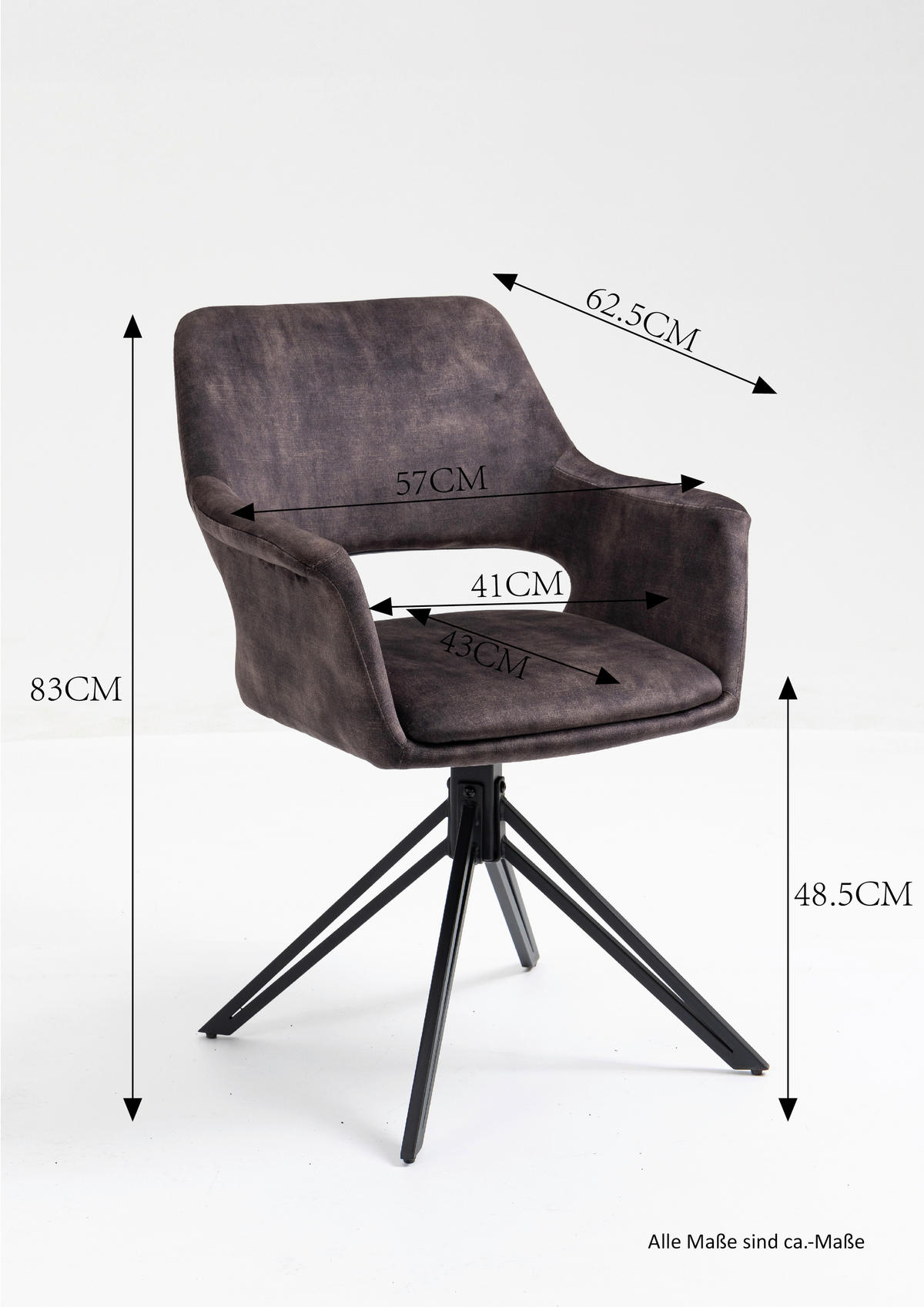 Stuhl ESTELLE  2er-Set braun Vintage schwarz Stoff Metall B/H/T: ca. 57x84x61 cm ESTELLE  2er-Set - braun/schwarz (57,00/84,00/61,00cm) - byLIVING