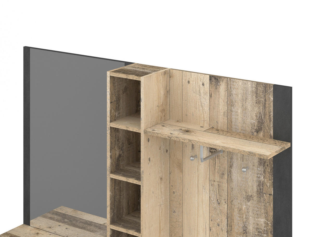 Garderobe BARRY Eiche Old Wood Nachbildung anthrazit B/H/T: ca. 150x190x32 cm BARRY - Eiche/anthrazit (150,00/190,00/32,00cm) - WIPMEB