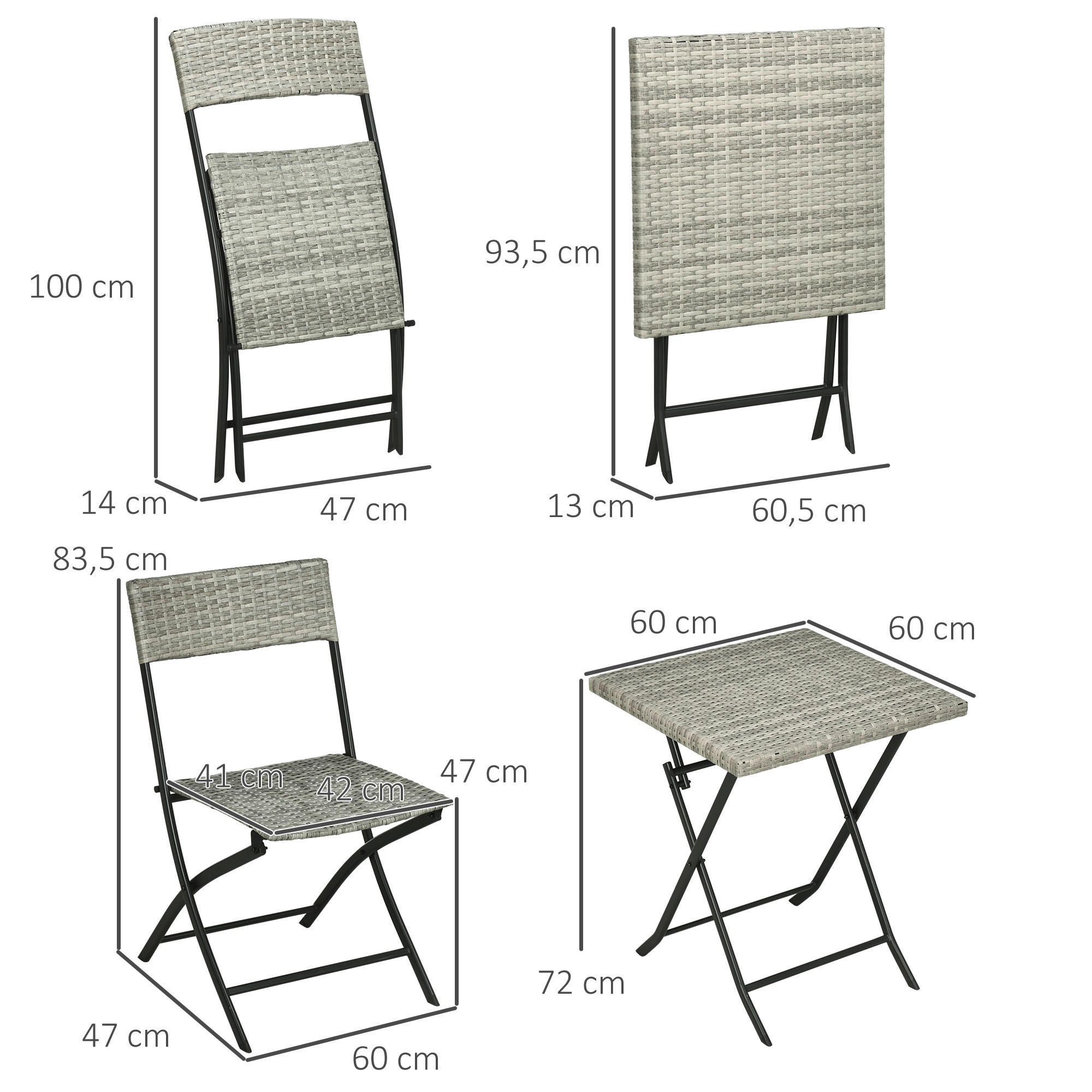 Outsunny Sitzgruppe hellgrau Edelstahl B/H/L: ca. 60x60x72 cm Gartenmöbel-Set - hellgrau (72,00/60,00/60,00cm) - Outsunny