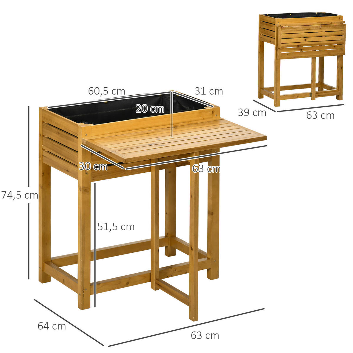 Outsunny Blumenkasten mit Arbeitsfläche Blumenkasten_mit_Arbeitsfläche - braun (64,00/63,00/74,50cm) - Outsunny