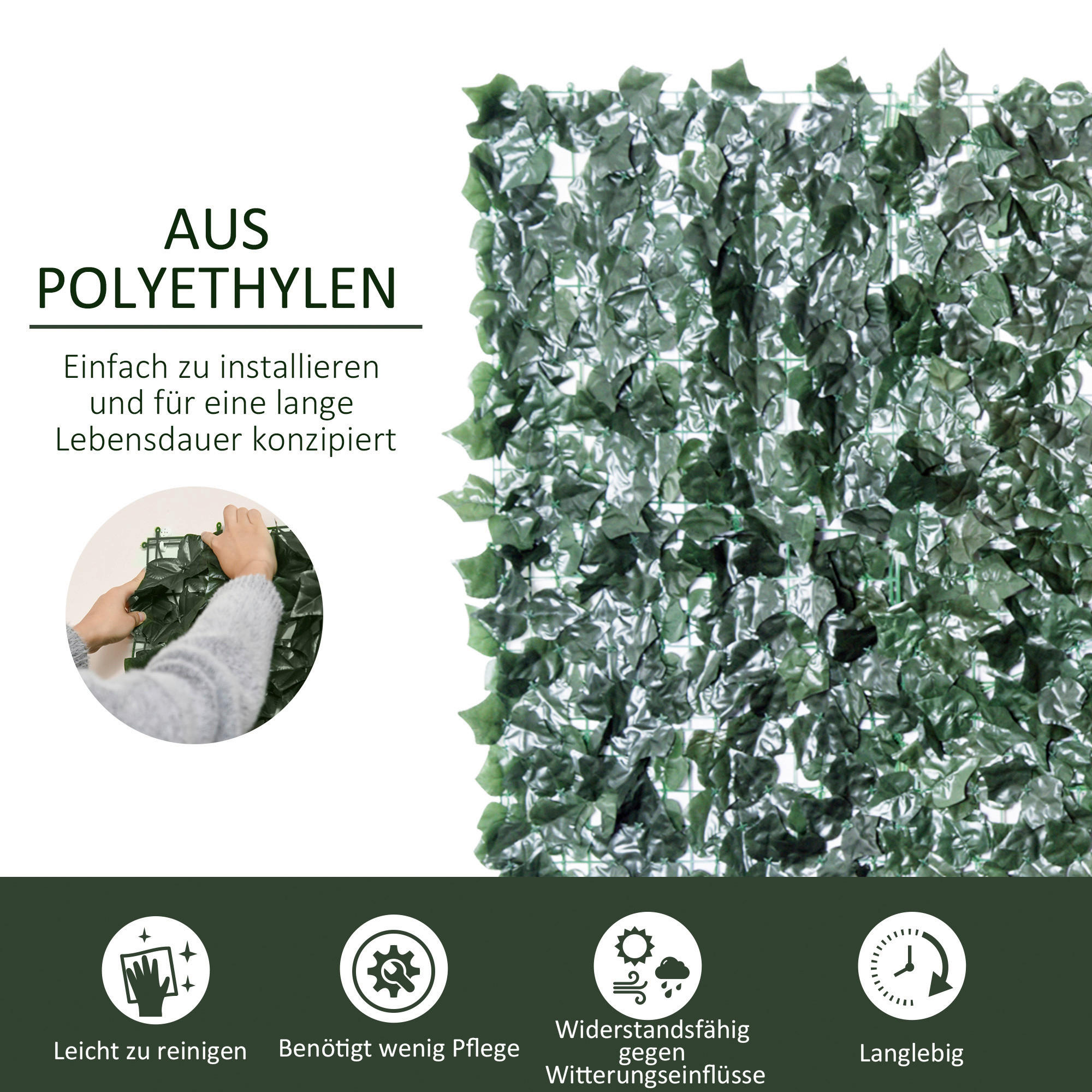 Thumbnail - Outsunny Künstliche Hecke dunkelgrün Kunststoff H/L: ca. 100x240 cm