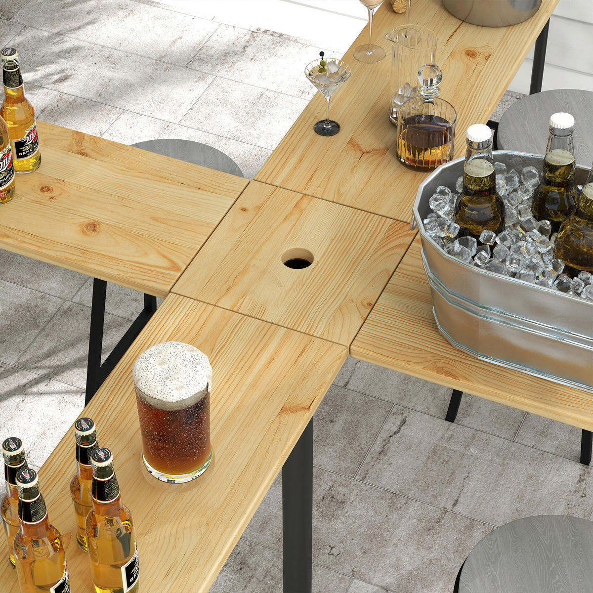 Outsunny Gartentisch natur Polypropylen B/H/L: ca. 240x240x105 cm Bierzelttisch - natur (105,00/240,00/240,00cm) - Outsunny