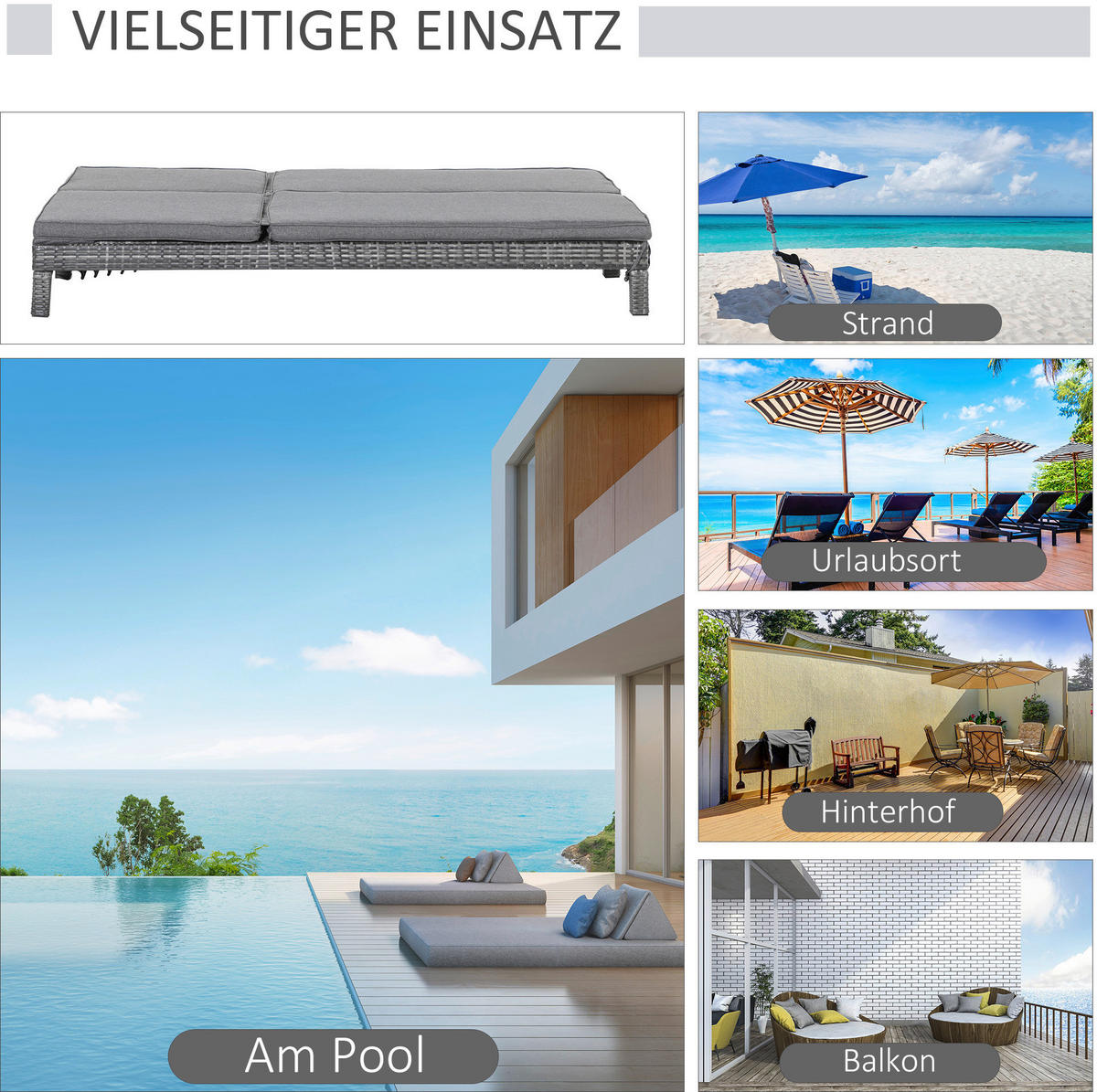 Outsunny Doppelliege grau Metall B/H/L: ca. 120x28x195 cm Doppelliege - grau (195,00/120,00/28,00cm) - Outsunny